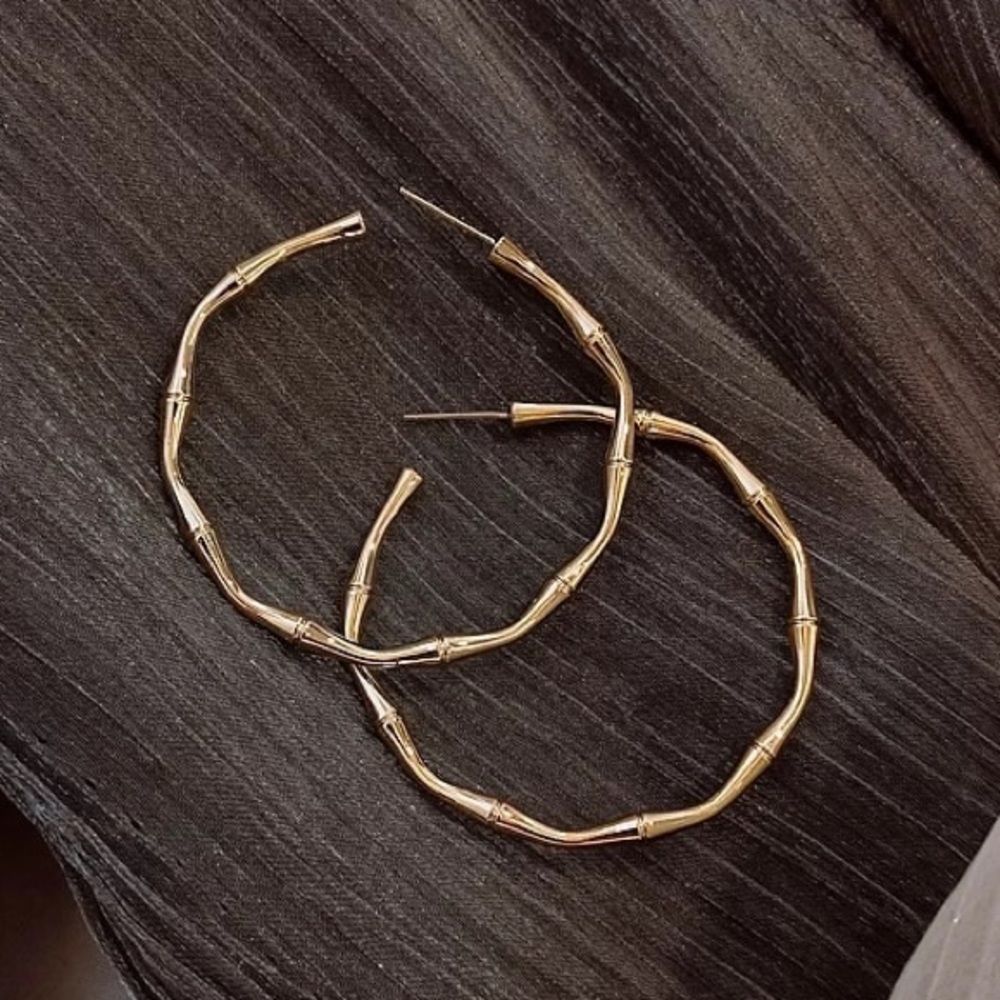 🌙Insta bamboo shape hoop earrings - Picture 3 of 5